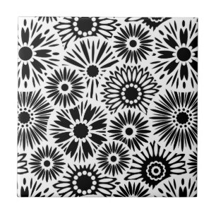 Black and white floral Tile