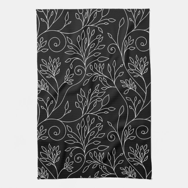 Black and white floral Towel (Vertical)