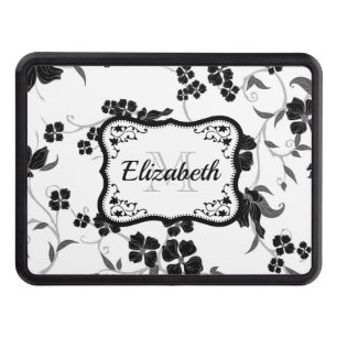 Black and White Floral Trailer Hitch Cover