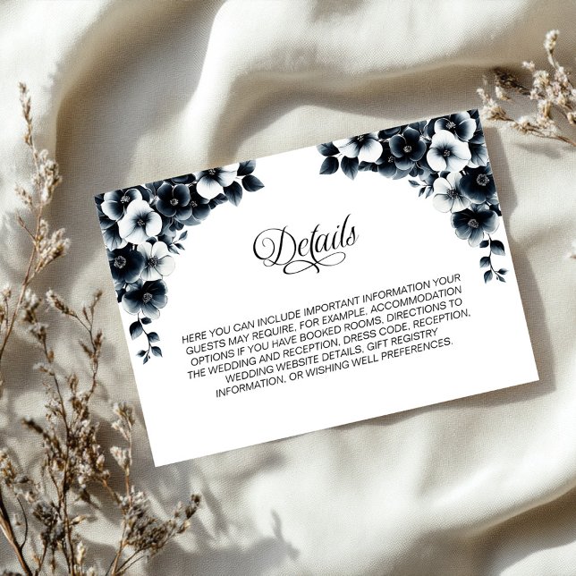 Black and White Floral Wedding Details Enclosure Card (Creator Uploaded)