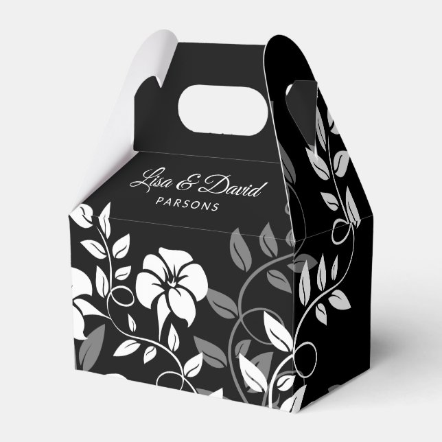 Black and White Floral Wedding Favour Box (Front Side)