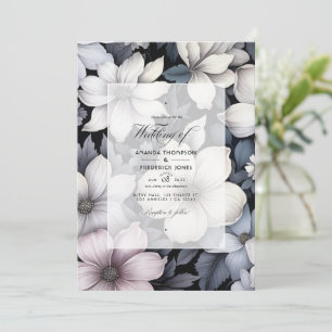Black and White Floral Wedding Invitation