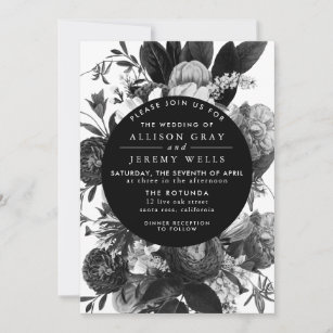 Black and White Floral Wedding Invitation