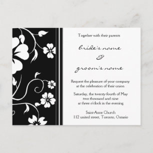 Black and white Floral Wedding Invitation Postcard