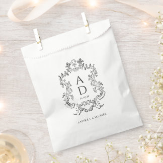 Black and White Floral Wedding Monogram Favour Bag