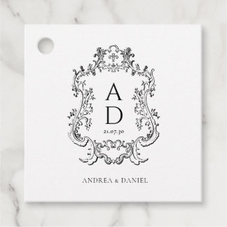 Black and White Floral Wedding Monogram Favour Tags