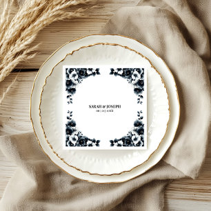 Black and White Floral Wedding Napkin