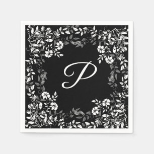 Black and White Floral Wedding Paper Napkins
