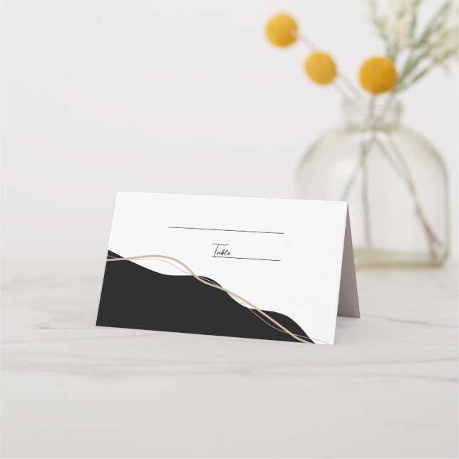 Black and white floral wedding place card (Front)