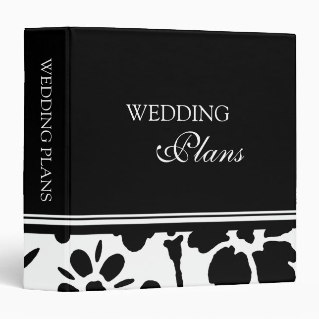 Black and White Floral Wedding Planning Binder (Front/Spine)