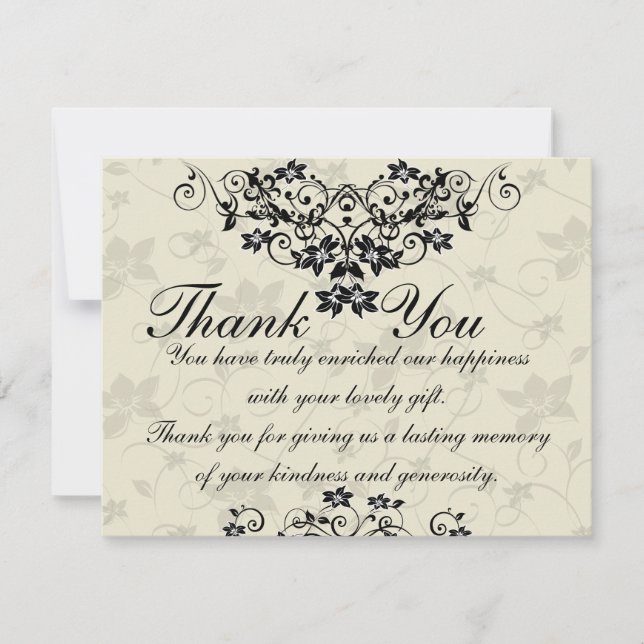 Black and White Floral Wedding Thank You Card (Front)