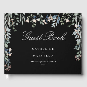 Black And White Floral Wildflowers Cascade Wedding Guest Book