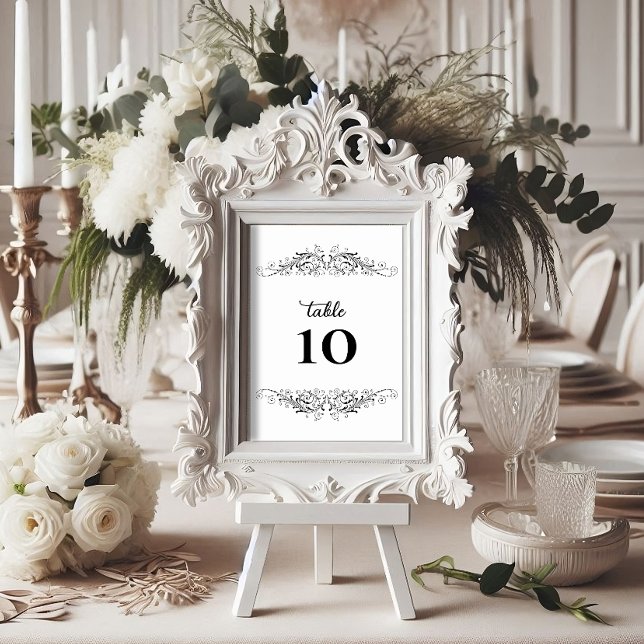 Black and White Flourish Elegance Table Number (Creator Uploaded)