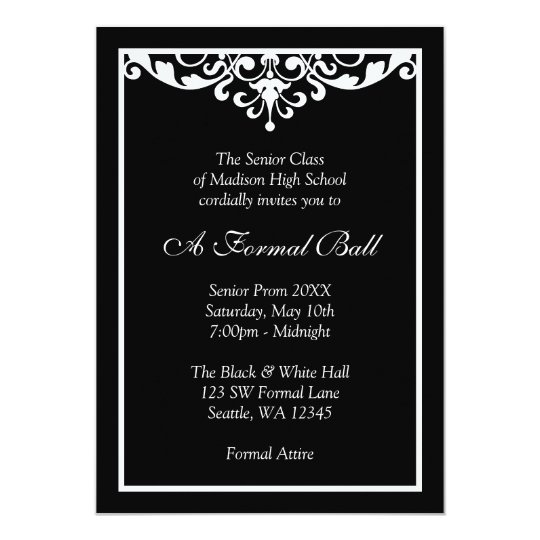 Black and White Flourish Formal Prom Dance Ball Invitation | Zazzle.ca