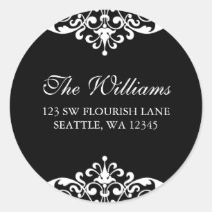 Black and White Flourish Scroll Address Label