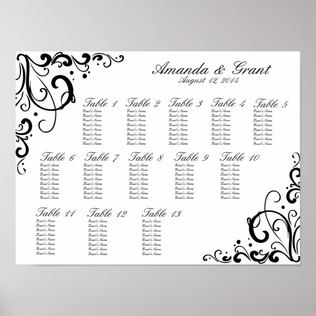 Black and White Flourish Seating Chart (Front)