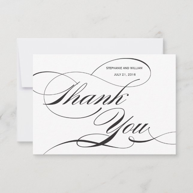 Black and White Flourish Wedding Thank You Card (Front)