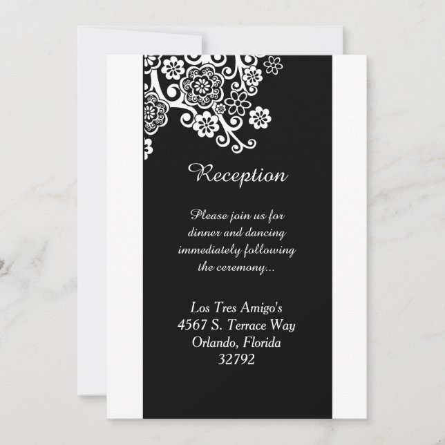 Black and White Flower 3.5x7 Reception Card (Front)