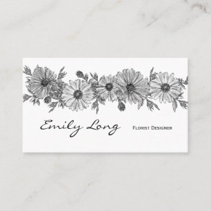 Black and White Flower Arrangement Sketch Design Business Card