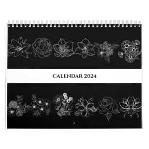 BLACK AND WHITE FLOWER ART LINE BIBLE VERSE CALENDAR