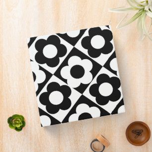 Black and White Flower Chequerboard Retro  Binder