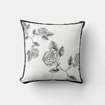 Black and white flower Damask pillow