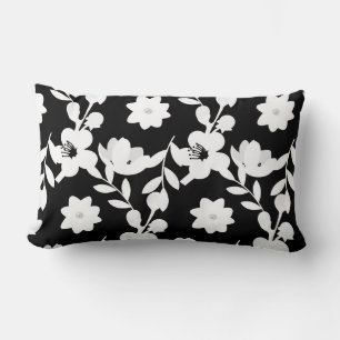 black and white flower design lumbar pillow
