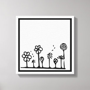 Black and White Flower Drawing Painting Canvas Print