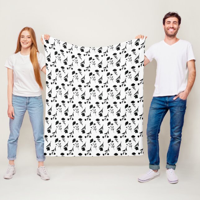 Black and White Flower Fleece Blanket (In Situ)