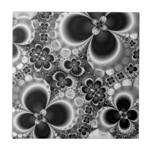 Black and White Flower Floral Pattern Tile