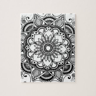 Black and White Flower Mandala Art Jigsaw Puzzle