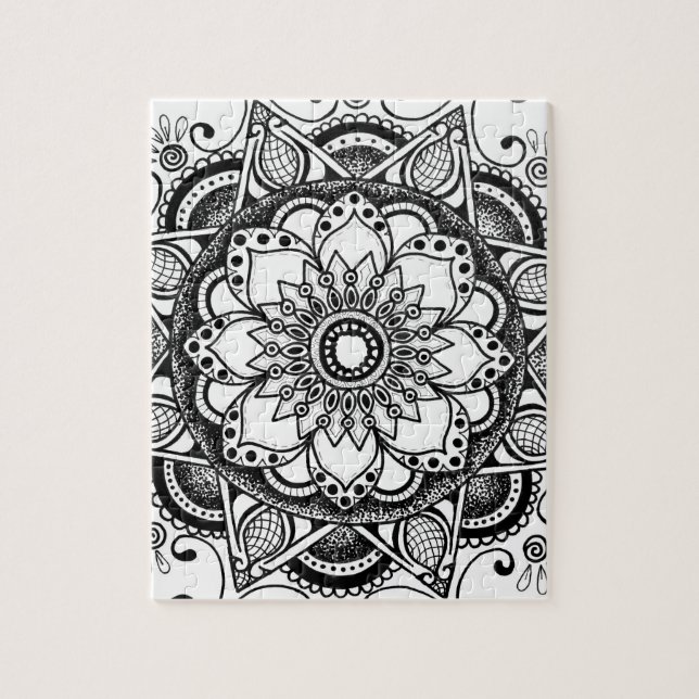 Black and White Flower Mandala Art Jigsaw Puzzle (Vertical)