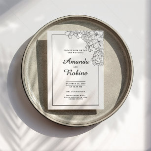 Black and White Flower Modern Simple Wedding Invitation