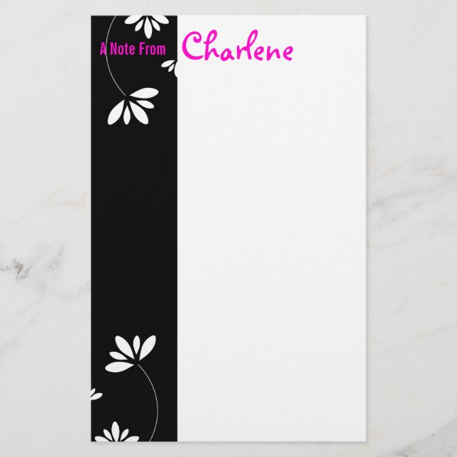 Black and White Flower Notepad Stationery (Front)