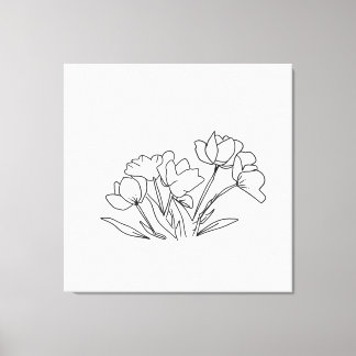 Black and white flower outline canvas print