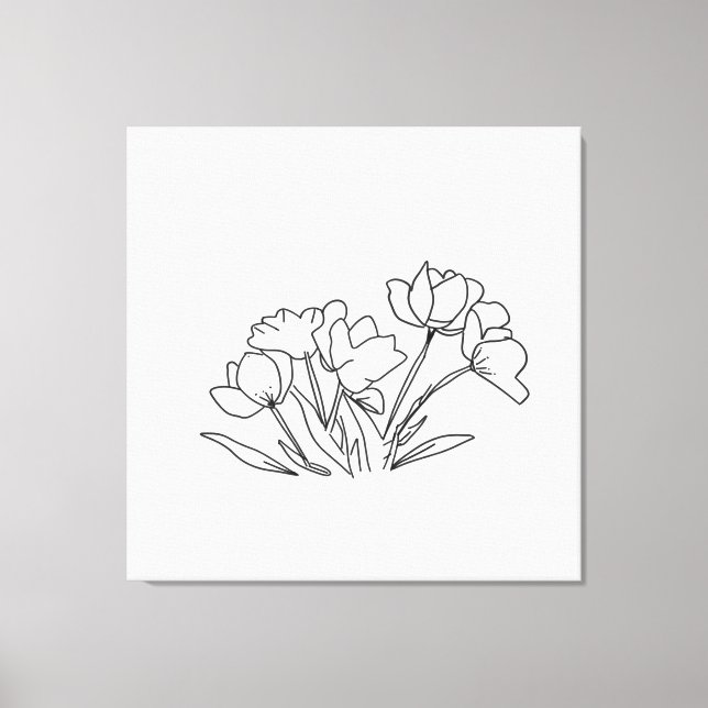 Black and white flower outline canvas print (Front)