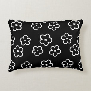 Black and White Flower Pattern Accent Pillow