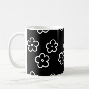 Black and White Flower Pattern Coffee Mug