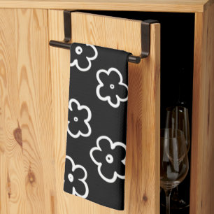 Black and White Flower Pattern Kitchen Towel