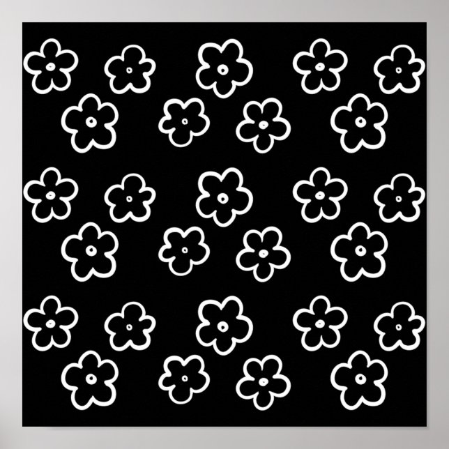 Black and White Flower Pattern Poster (Front)