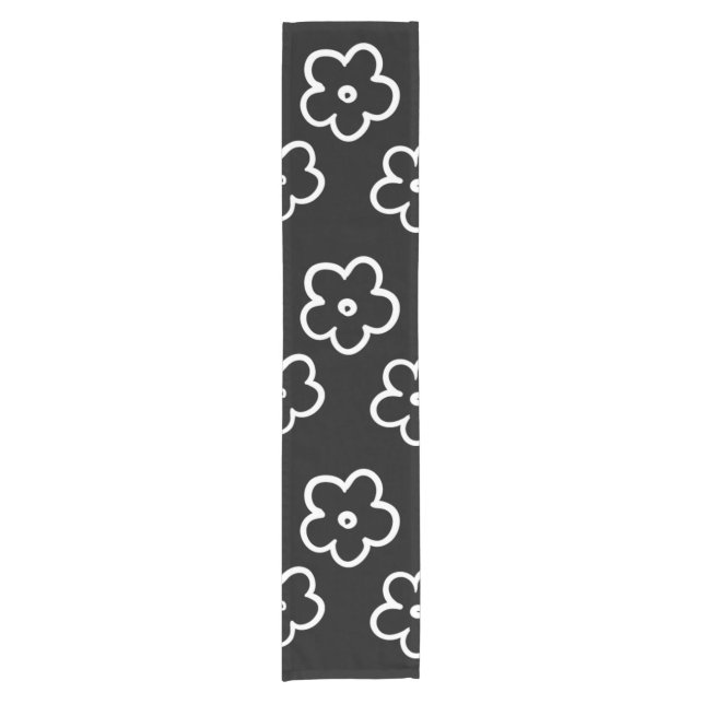 Black and White Flower Pattern Short Table Runner (Front)