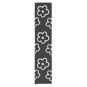 Black and White Flower Pattern Short Table Runner