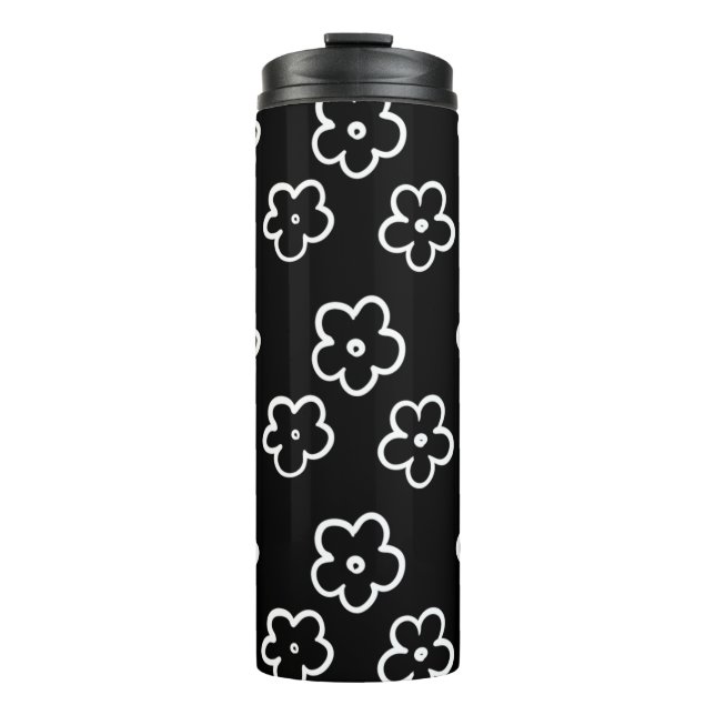 Black and White Flower Pattern Thermal Tumbler (Front)