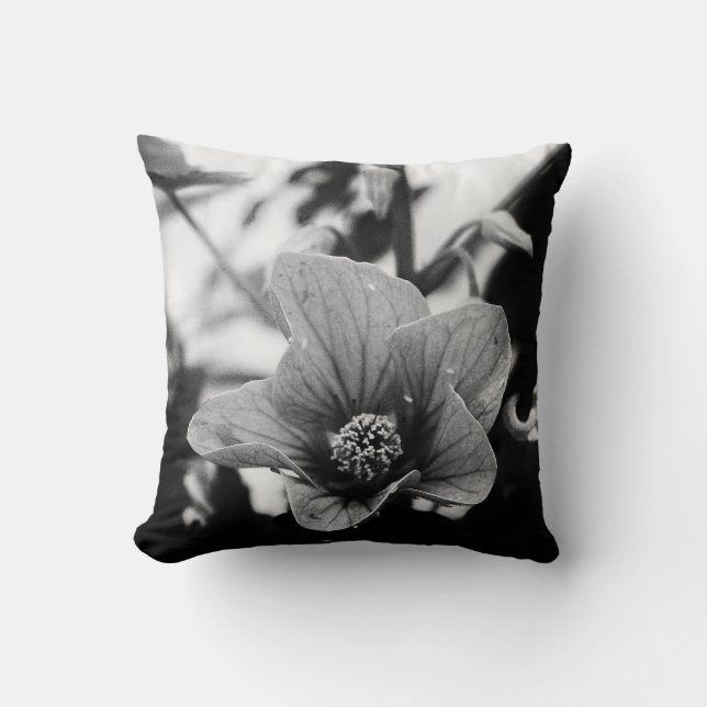 Black and White Flower Photography Throw Pillow (Front)