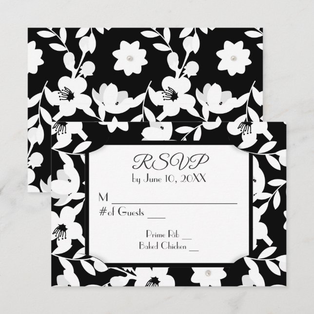 Black and White Flower RSVP Card (Front/Back)