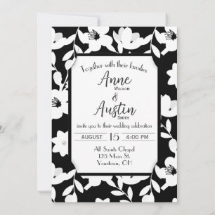 Black and White Flower Wedding Invitation