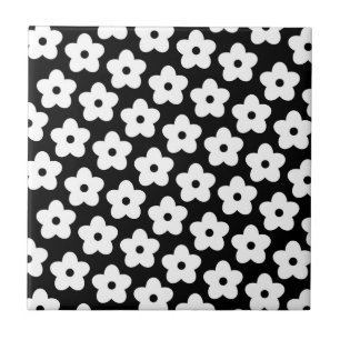 Black and White Flower Y2K Pattern Tile
