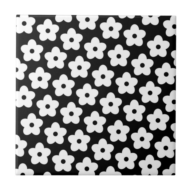 Black and White Flower Y2K Pattern Tile (Front)