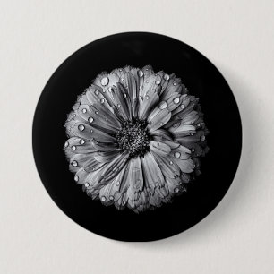 Black And White Flowers 10 3 Inch Round Button