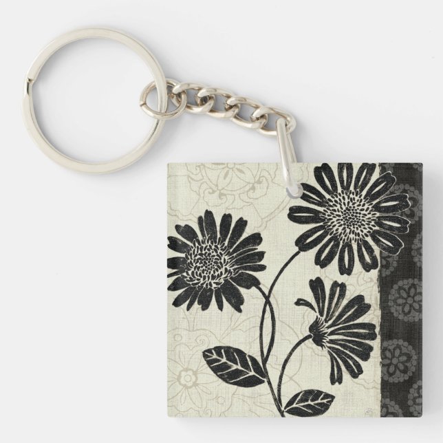 Black and White Flowers 2 Keychain (Front)